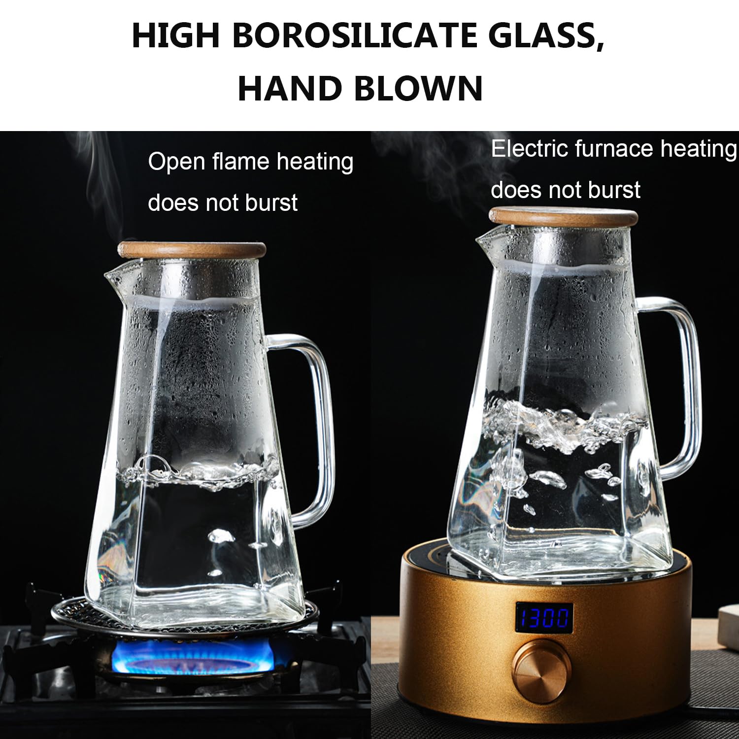 Amazon.com: ASANMEYO Glass Water Pitcher with Wood Lid, Square